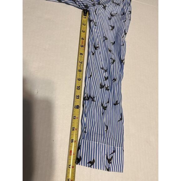 Express Blue Striped Bird Off Shoulder Shirt Blouse Top Size Small Peasant Crop - Picture 12 of 13
